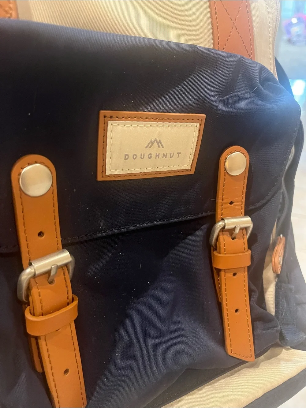Doughnut Macaroon Series Navy and Ivory Canvas Backpack